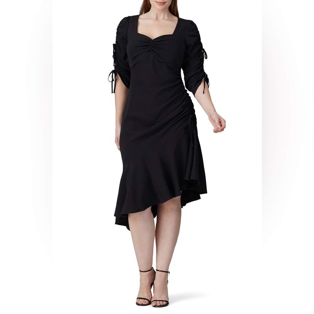 Rodarte Black Ruched Asymmetric Ruffle Dress 2XS - Picture 5 of 14